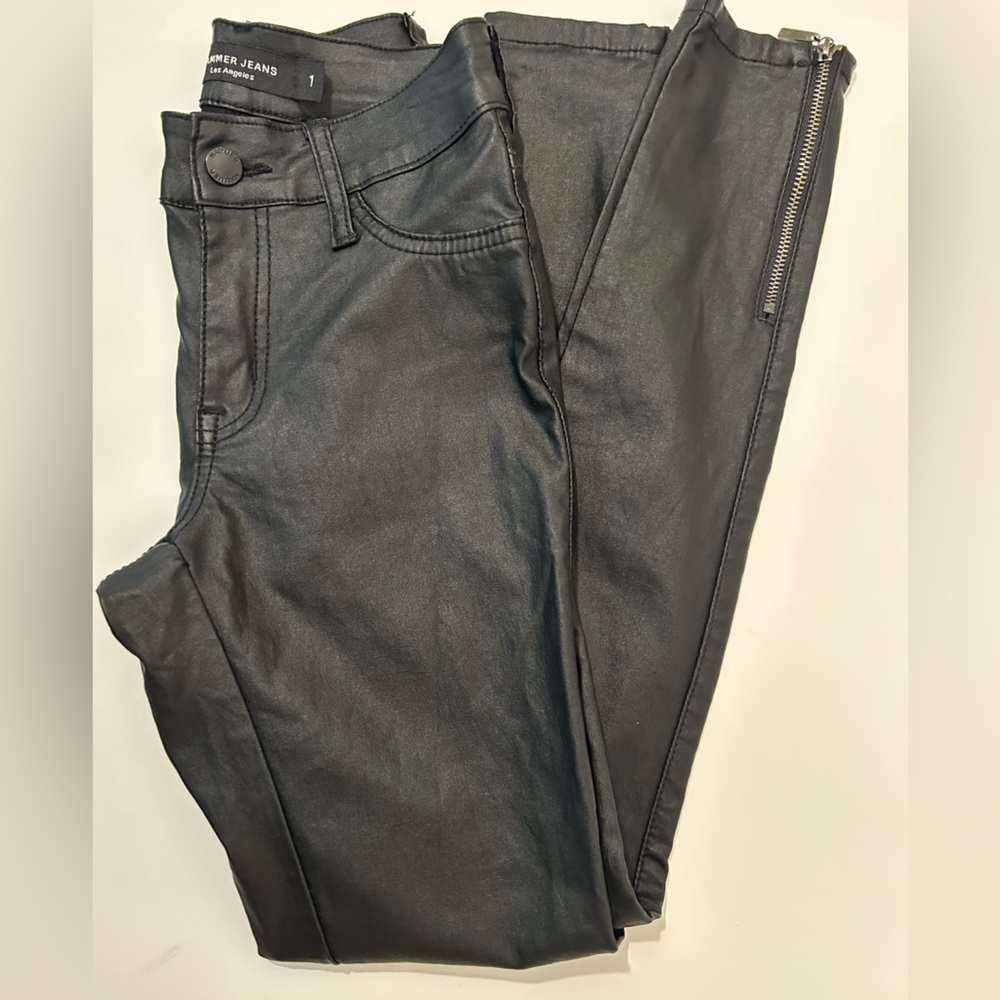 Hammer Jeans Cropped Zip Legs Stretch Leather Look Black Jeggings Jeans Size 1